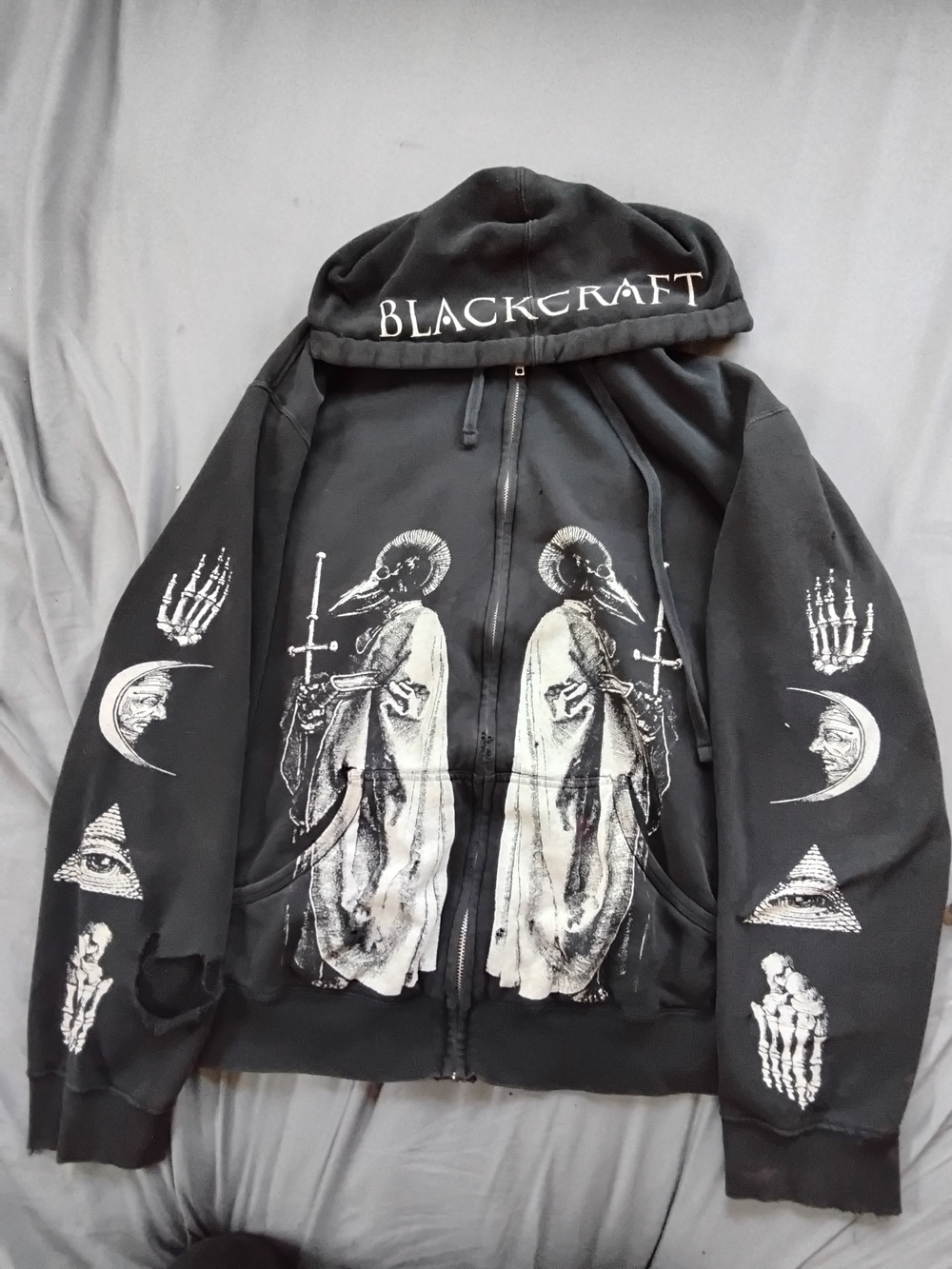 Blackcraft Gothic Graphic Zip-Up Hoodie in Black & White